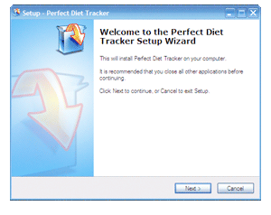 The Windows setup wizard will walk you through the installation of the Perfect Diet Tracker.