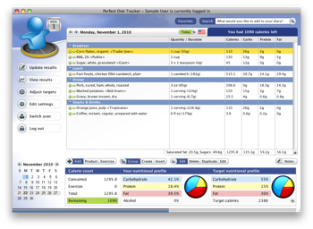 Mac OS X daily food tracking diary. Let the software count the calories for you.