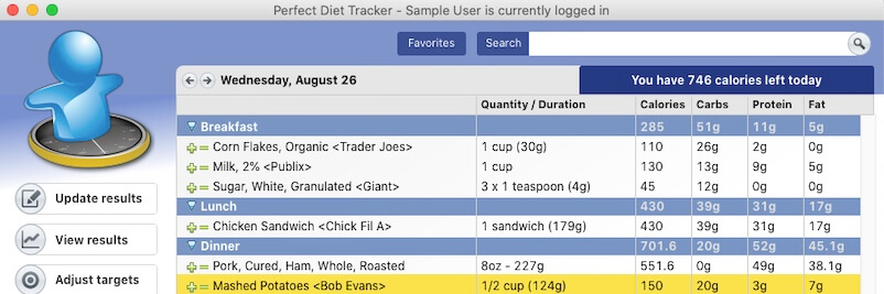 The Perfect Diet Tracker diary.  Keep a daily log of food and exercise.  Let the app count the calories for you.