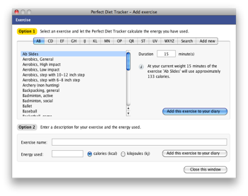 Add exercise to your OS X diet diary, get a calorie credit for your hard work!