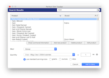 Use your Mac (OS X) to search for foods to add to your diary.  Compare different foods.